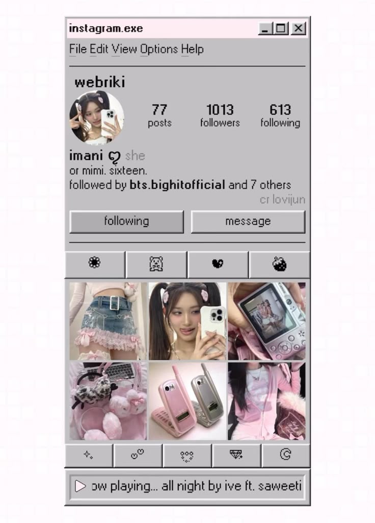 Розовый ретро-шаблон Carrd, вдохновленный Instagram, с пиксельным дизайном